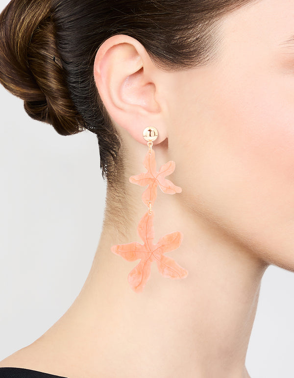 Gold Pink Acrylic Flower Layered Drop Earrings