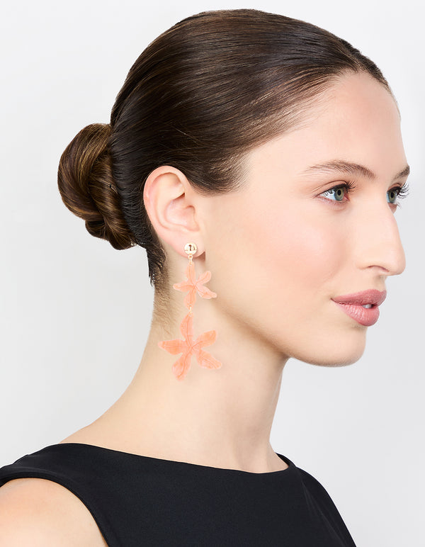 Gold Pink Acrylic Flower Layered Drop Earrings