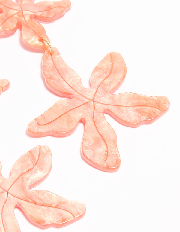 Gold Pink Acrylic Flower Layered Drop Earrings
