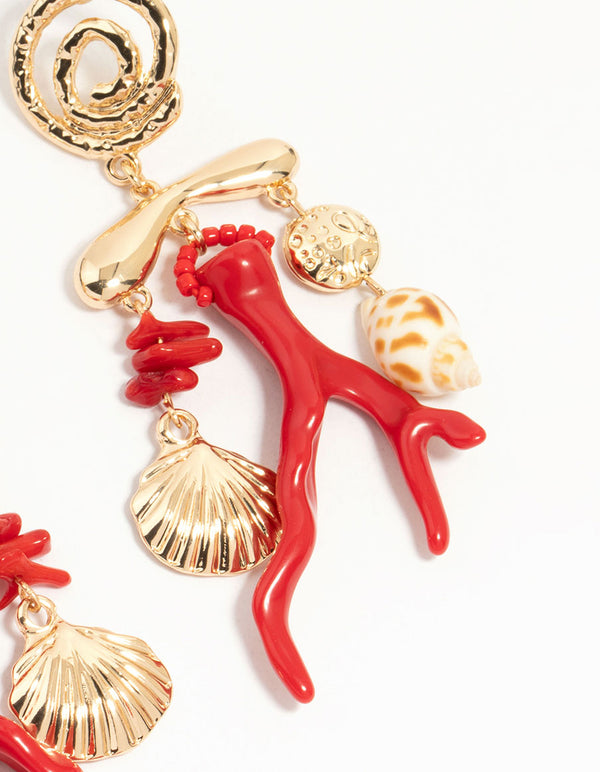 Gold Marble Coral Shell Drop Earrings