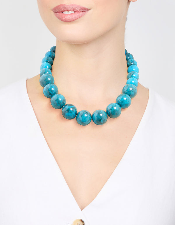 Gold Turquoise Acrylic Beaded Necklace