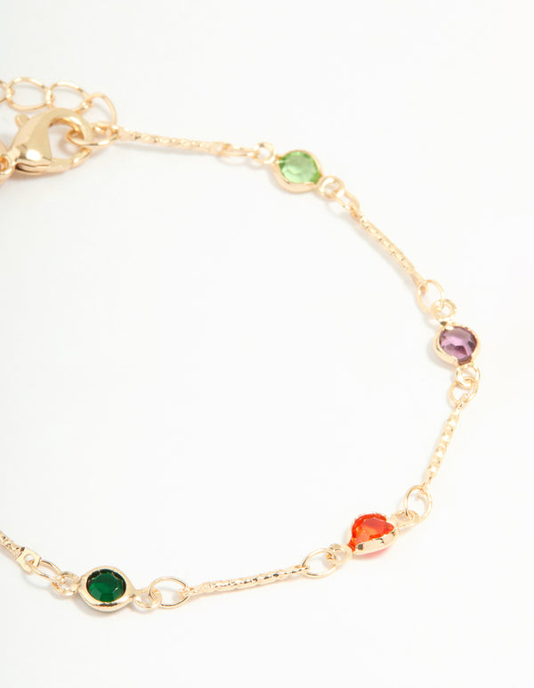 Gold Multicoloured Gem & Star Bracelets 3-Pack