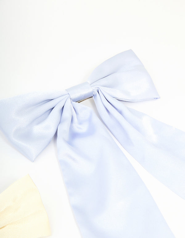 Cream & Blue Fabric Classic Bow Hair Clips 2-Pack