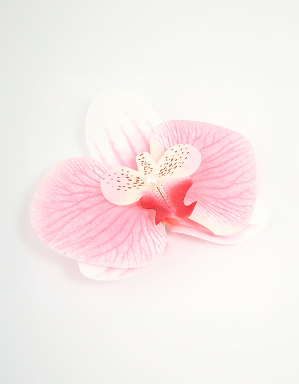 Pink Fabric Orchid Flower Clip