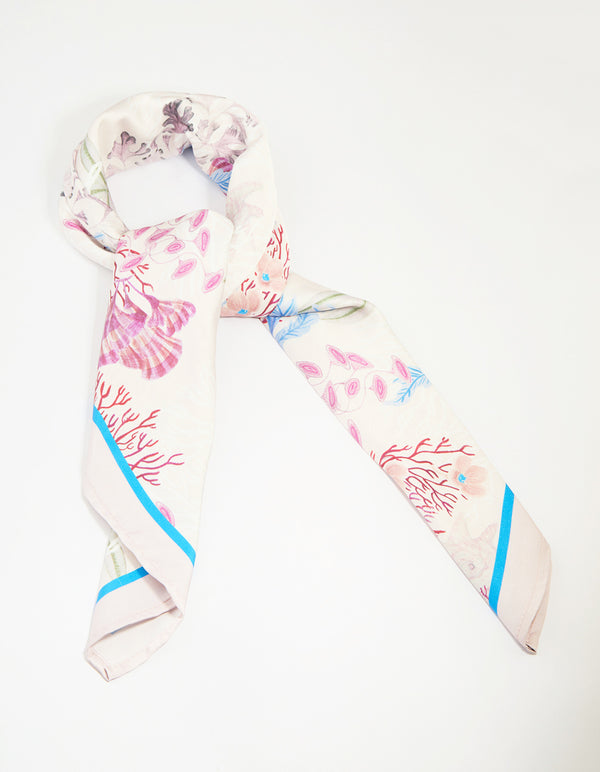 Striped Fish & Floral Print Fabric Scarf
