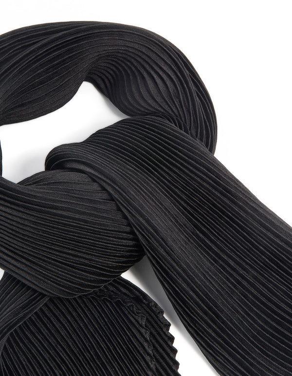 Black Pleated Satin Fabric Scarf