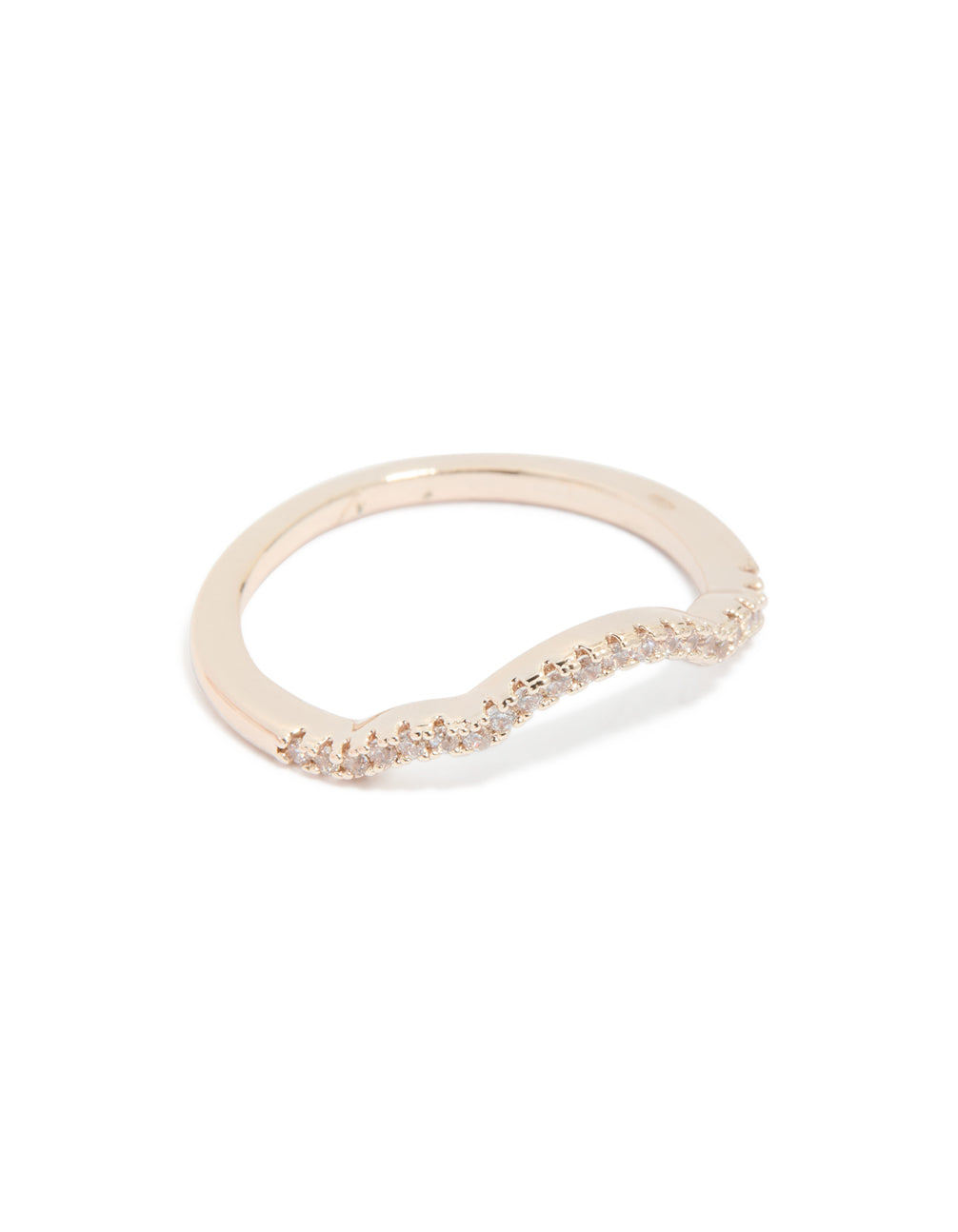 Highlighting rose gold pearl stacking rings in a dainty 3-pack side detail view