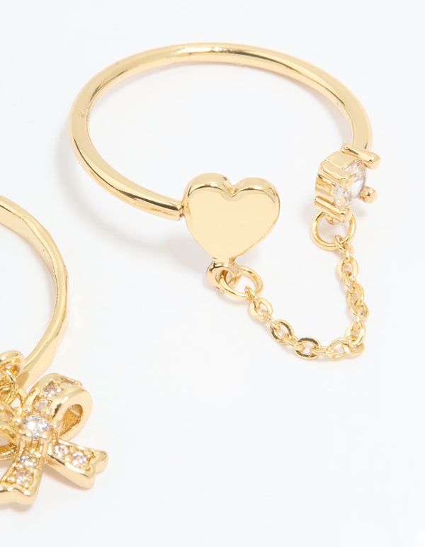 Gold Plated Cubic Zirconia Heart Chain Ring
