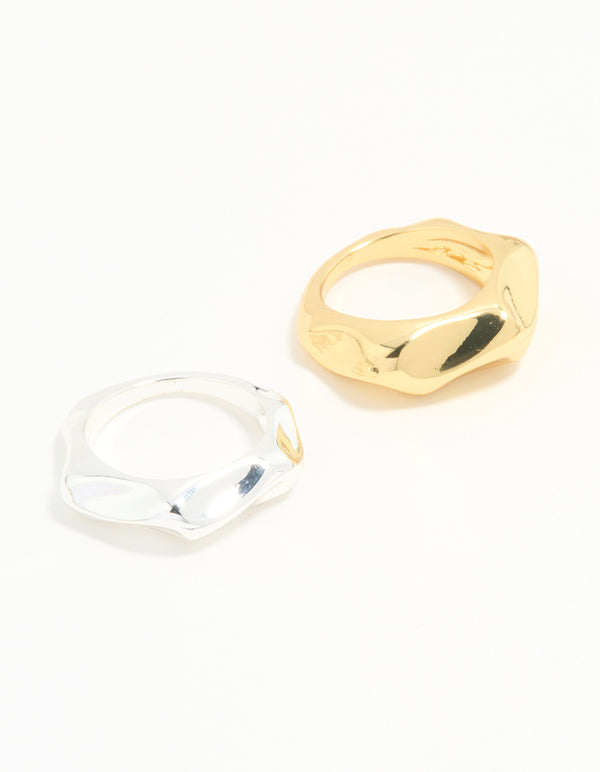 Mixed Metal Textured Rings 2-Pack