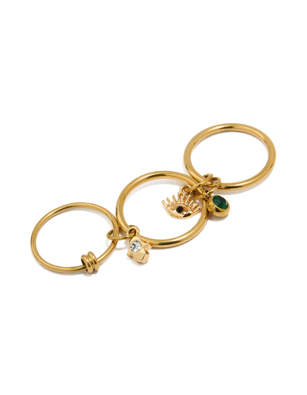 Waterproof Gold Plated Stainless Steel Evil Eye Charm Stacked Ring