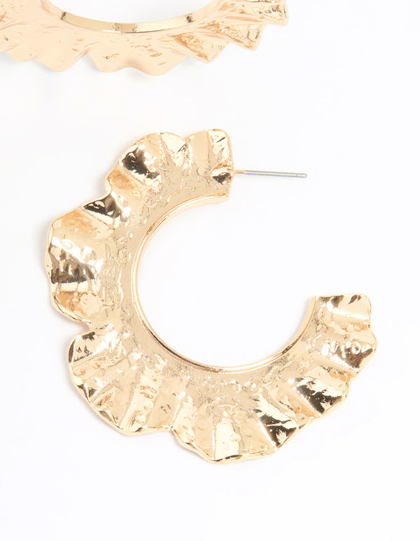 Gold Textured Circle Hoop Earrings