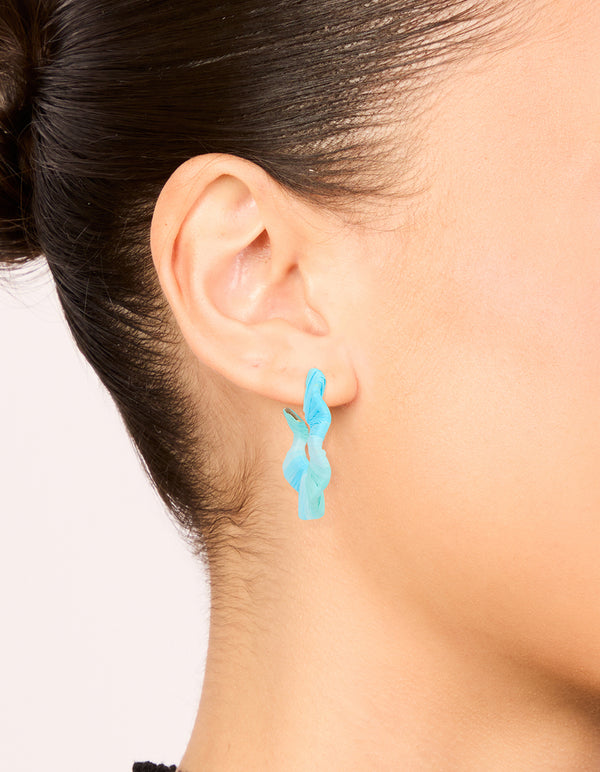 Gold Blue Movement Wrap Hoop Earrings