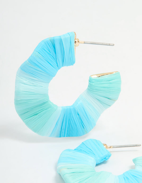 Gold Blue Movement Wrap Hoop Earrings