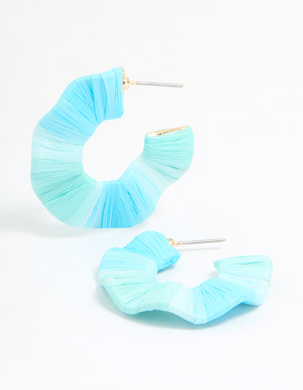 Gold Blue Movement Wrap Hoop Earrings
