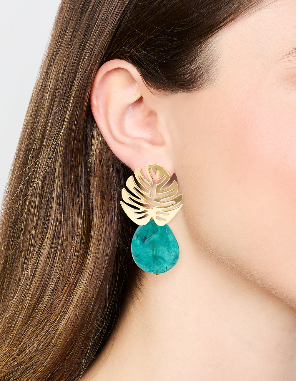 Gold Blue Stone Leaf Drop Earrings