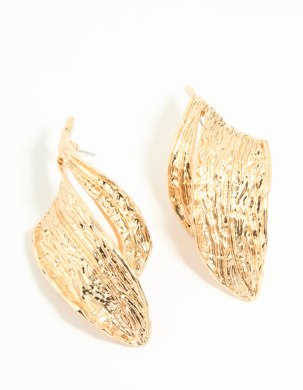 Gold Statement Leaf Stud Earrings