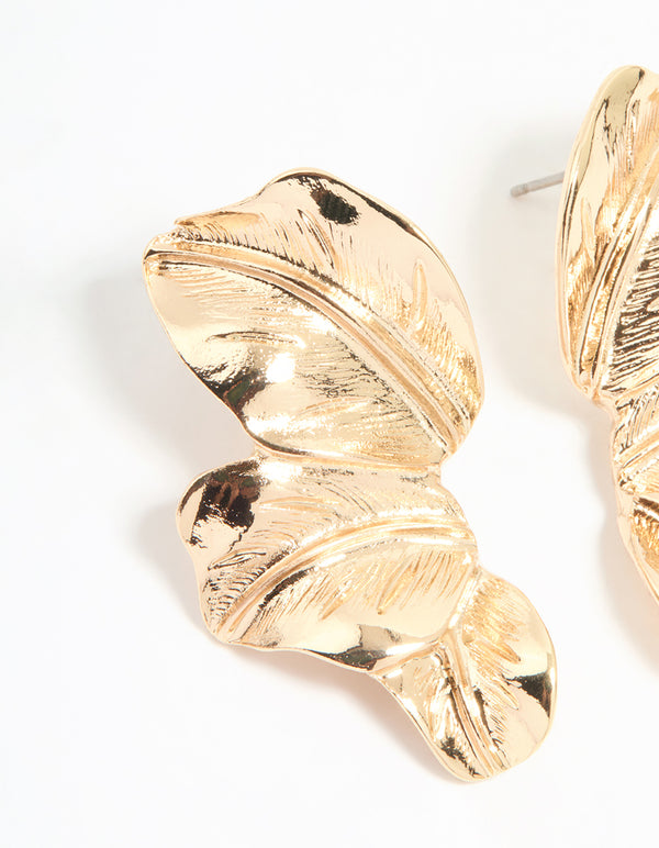 Gold Flower Petal Mini Stud Earrings