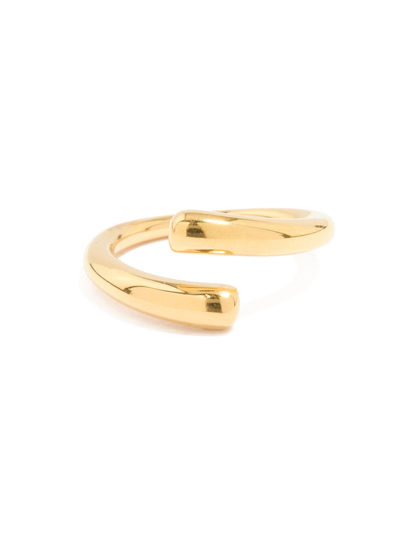 Elegant waterproof ring in gold plated stainless steel with swirl wrap design close up view