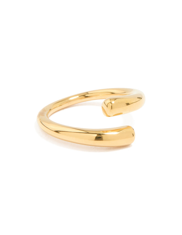 Showcasing a waterproof ring crafted from gold plated stainless steel with swirl wrap design front view