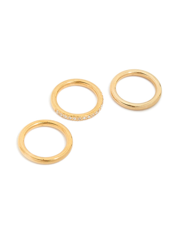 Waterproof Gold Plated Triple Band Stacking Rings 3-Pack