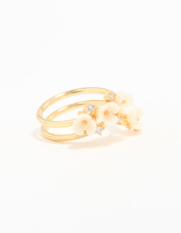 Gold Plated Cubic Zirconia Flower Wrap Ring