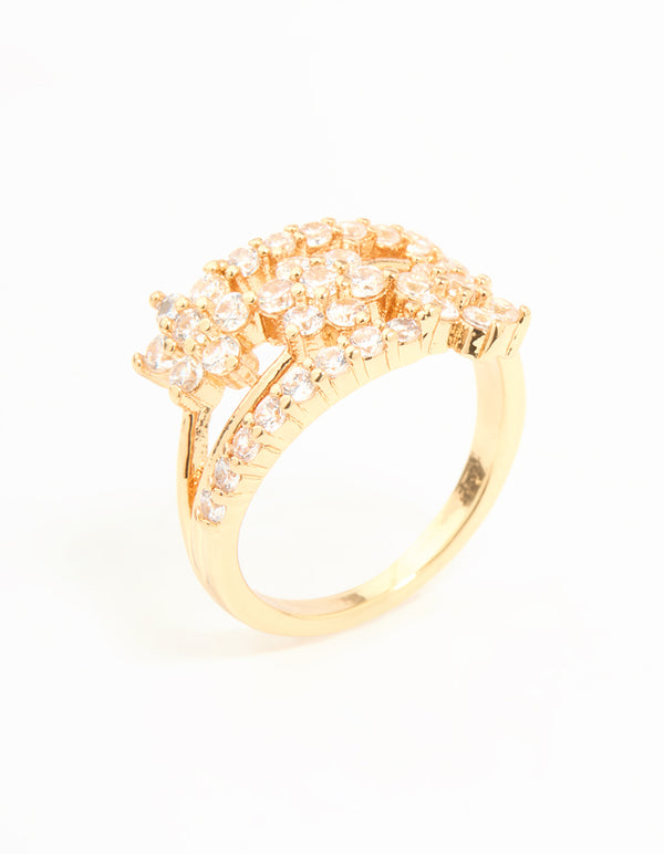 Gold Plated Cubic Zirconia Flower Stacked Ring
