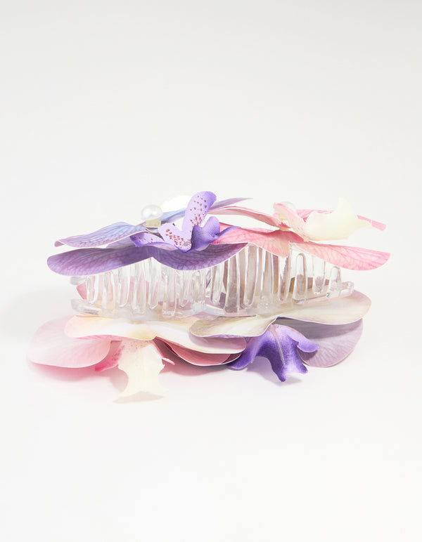 Pink & Purple Fabric Orchid Claw Hair Clip