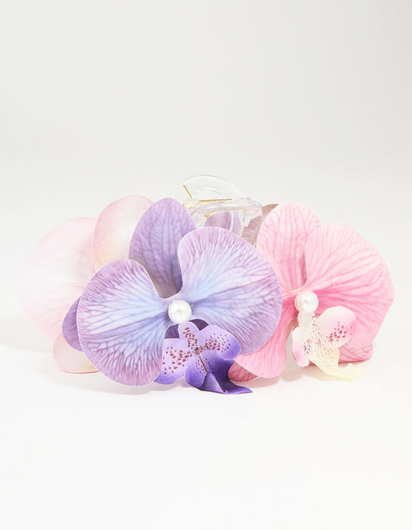 Pink & Purple Fabric Orchid Claw Hair Clip