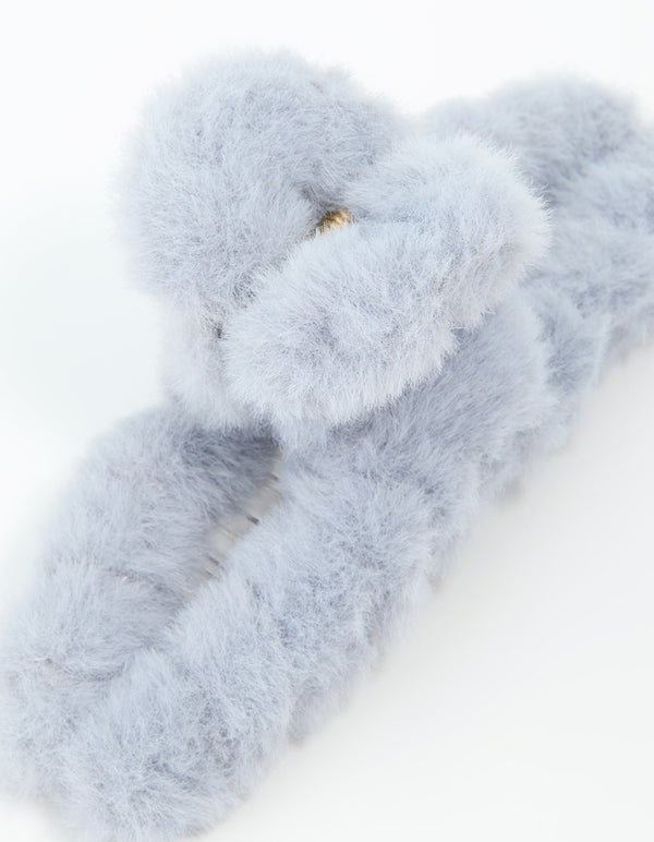 Grey Faux Fur Fabric Claw Clip