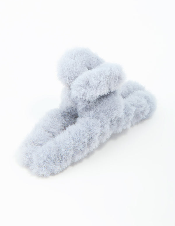 Grey Faux Fur Fabric Claw Clip