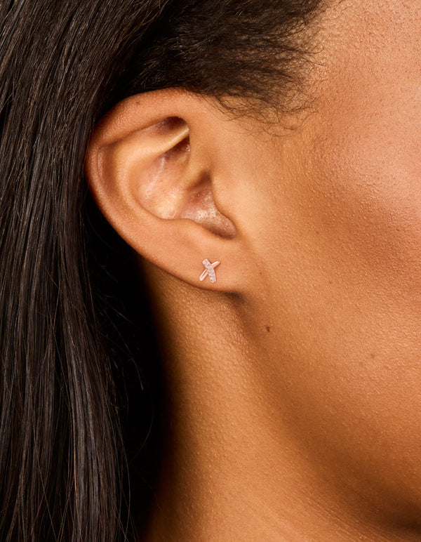 Rose Gold Plated Sterling Silver Cubic Zirconia Cross Earrings