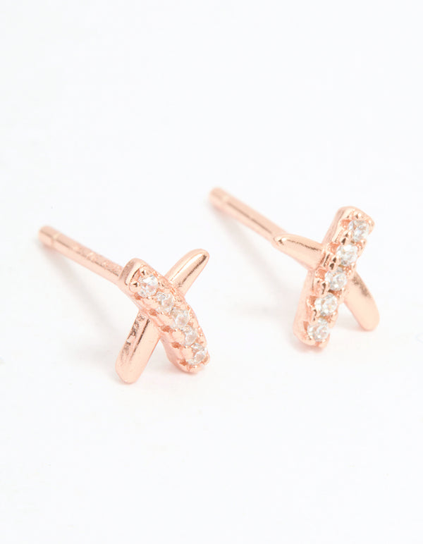 Rose Gold Plated Sterling Silver Cubic Zirconia Cross Earrings