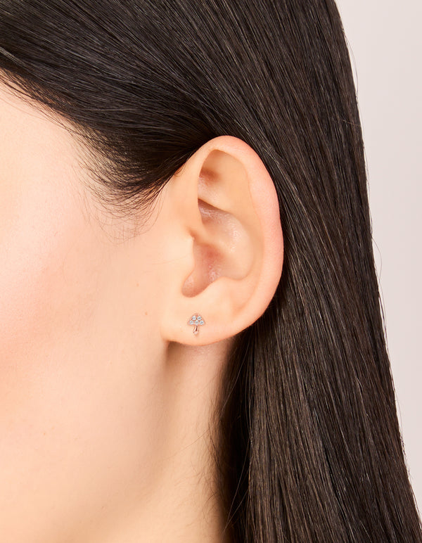 Rose Gold Plated Sterling Silver Cubic Zirconia Tiny Mushroom Stud Earrings
