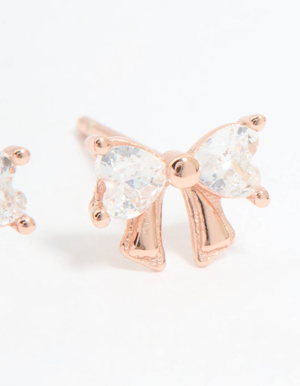 Rose Gold Plated Sterling Silver Cubic Zirconia Bow Stud Earrings