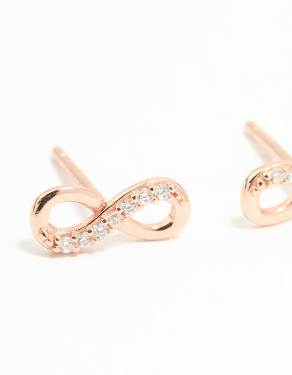 Rose Gold Plated Sterling Silver Cubic Zirconia Infinity Stud Earrings