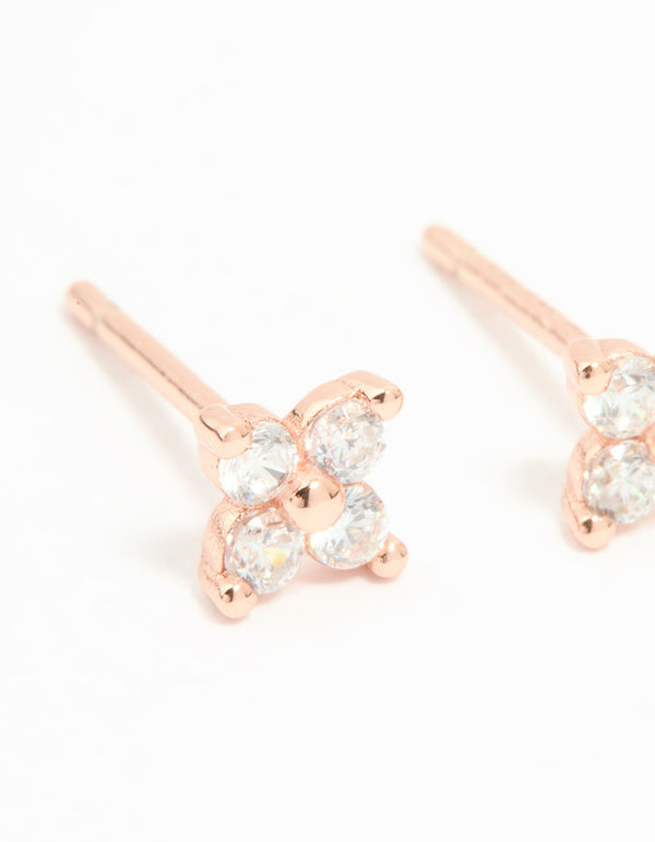 Rose Gold Plated Sterling Silver Cubic Zirconia Flower Mini Stud Earrings