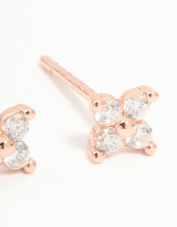 Rose Gold Plated Sterling Silver Cubic Zirconia Flower Mini Stud Earrings