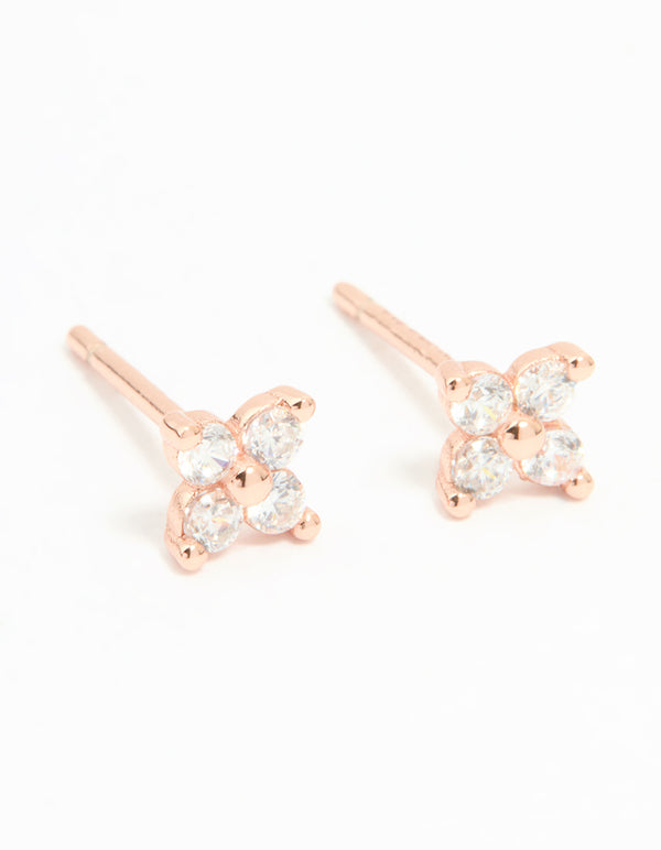 Rose Gold Plated Sterling Silver Cubic Zirconia Flower Mini Stud Earrings
