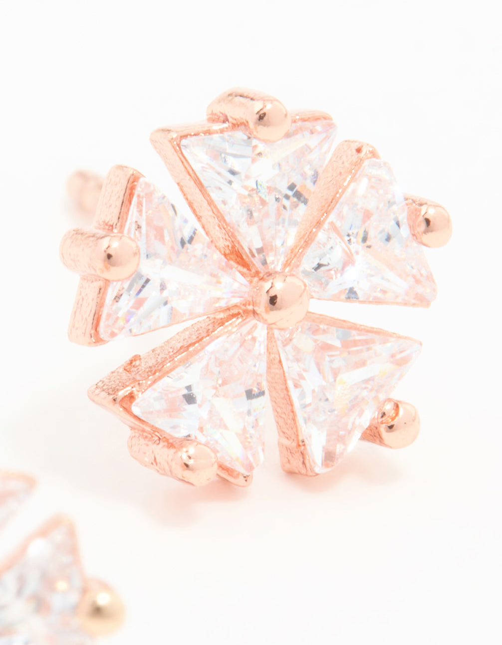 Rose Gold Plated Sterling Silver Cubic Zirconia Petal Stud Earrings