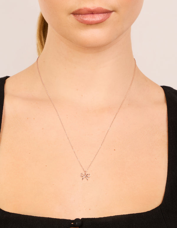 Rose Gold Plated Sterling Silver Bow Necklace