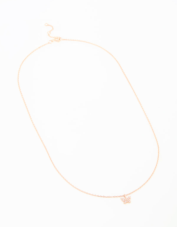 Rose Gold Plated Sterling Silver Cubic Zirconia Mini Butterfly Necklace