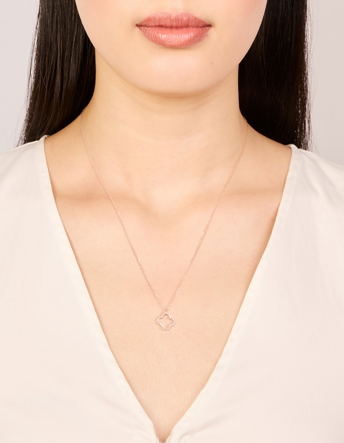 Rose Gold Plated Sterling Silver Cubic Zirconia Flower Pendant Necklace