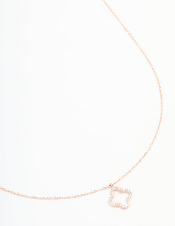 Rose Gold Plated Sterling Silver Cubic Zirconia Flower Pendant Necklace
