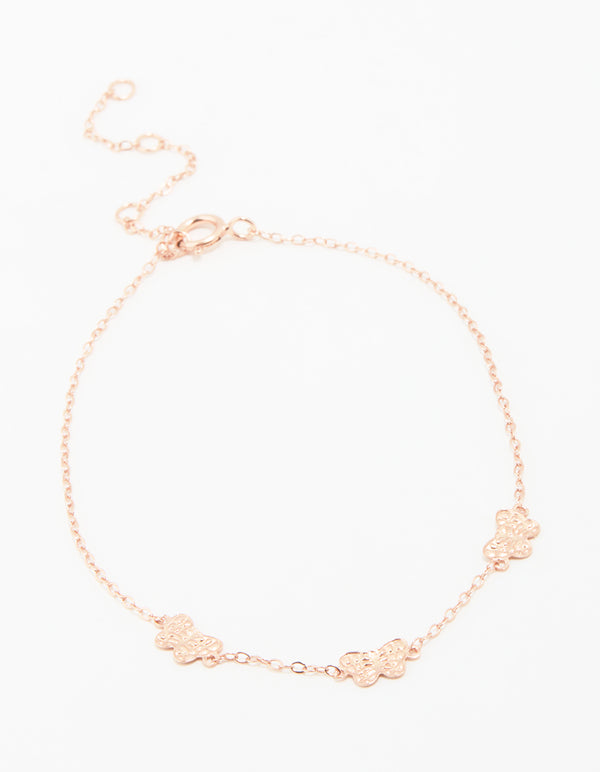Rose Gold Plated Sterling Silver Butterfly Trio Bracelet