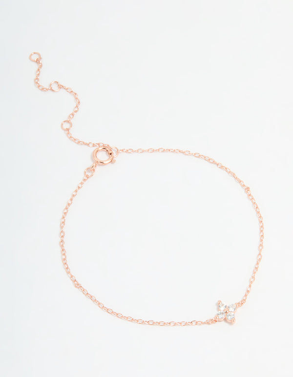Rose Gold Plated Sterling Silver Cubic Zirconia Tiny Flower Bracelet