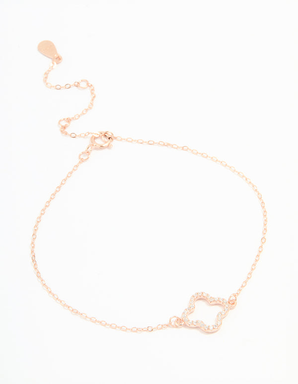 Rose Gold Plated Sterling Silver Cubic Zirconia Flower Bracelet