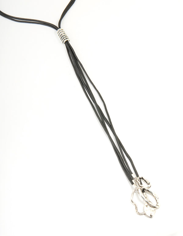 Antique Silver Cord Tassel Necklace & Earrings Set