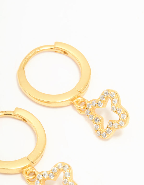 Gold Plated Sterling Silver Cubic Zirconia Flower Huggie Earrings