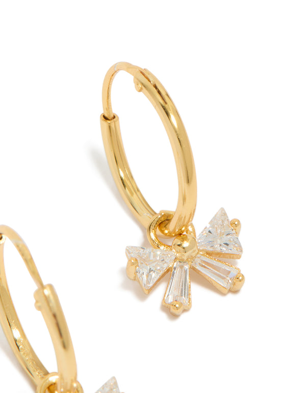Gold Plated Sterling Silver Cubic Zirconia Bow Huggie Earrings