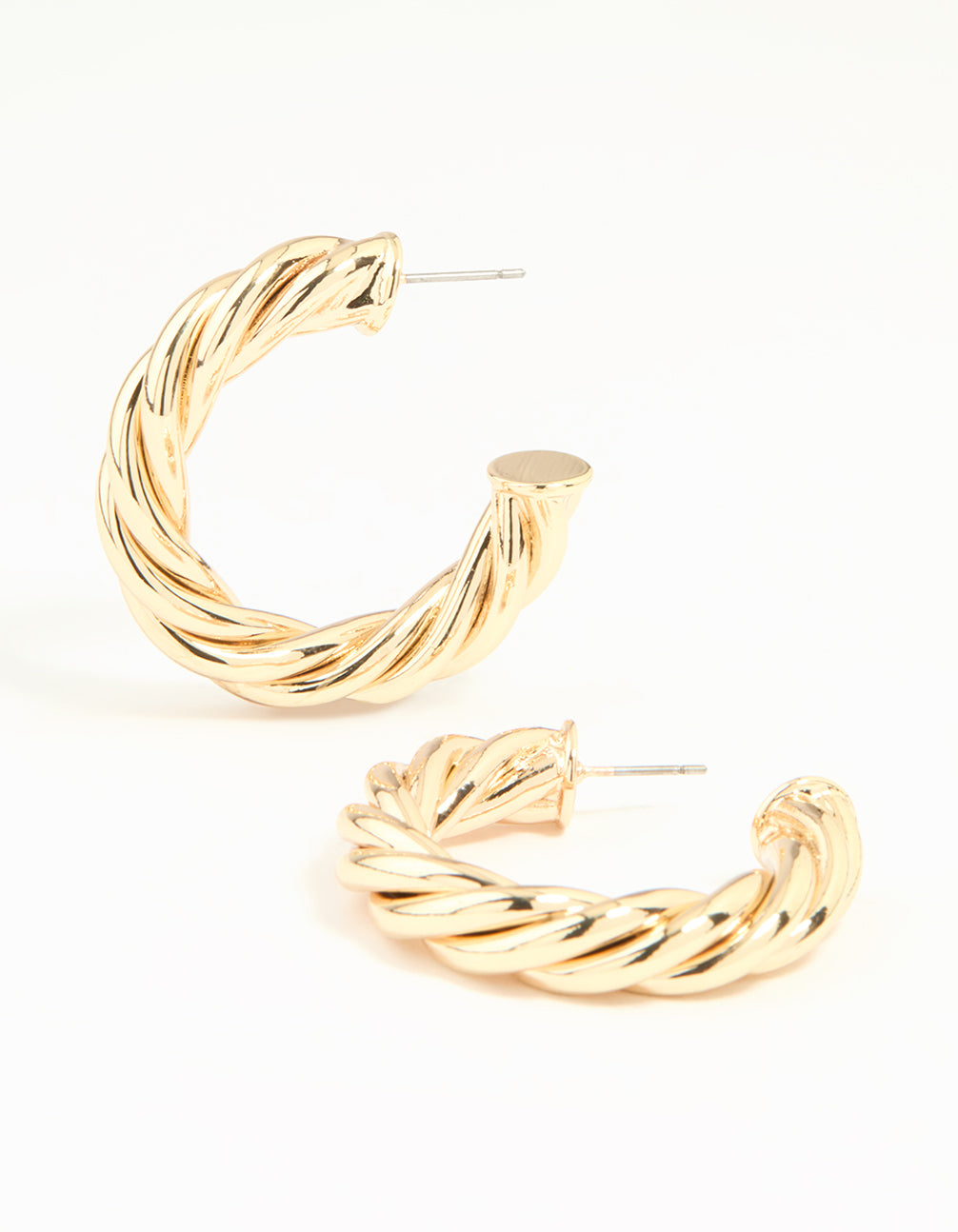 Worn Gold Twisted Thick Hoop Earrings